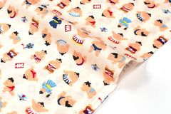 Japanese Fabric Little Sumo Wrestlers - cream - 50cm