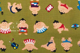 Japanese Fabric Little Sumo Wrestlers - olive - 50cm