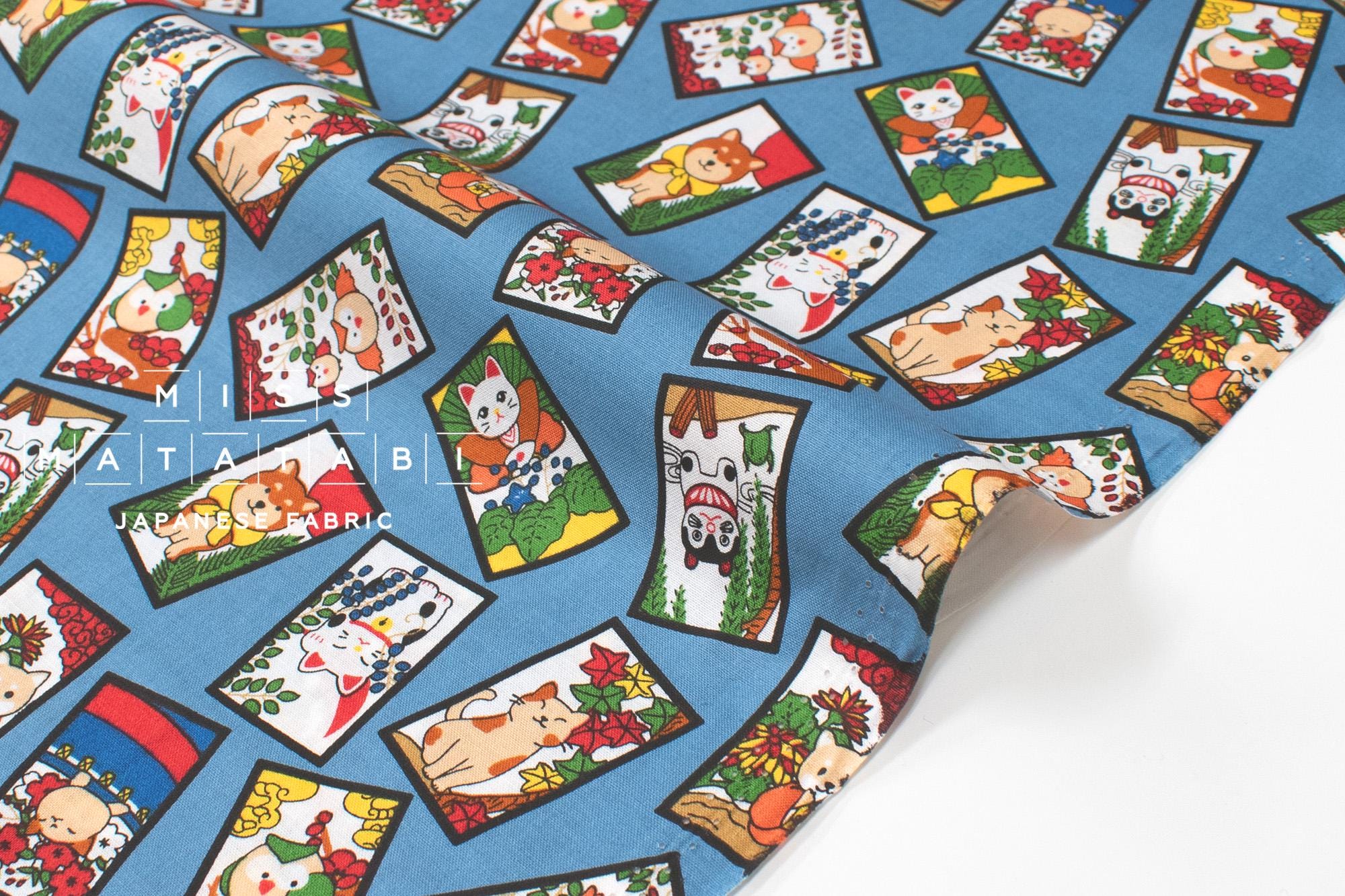 Japanese Fabric Hanafuda - blue - 50cm