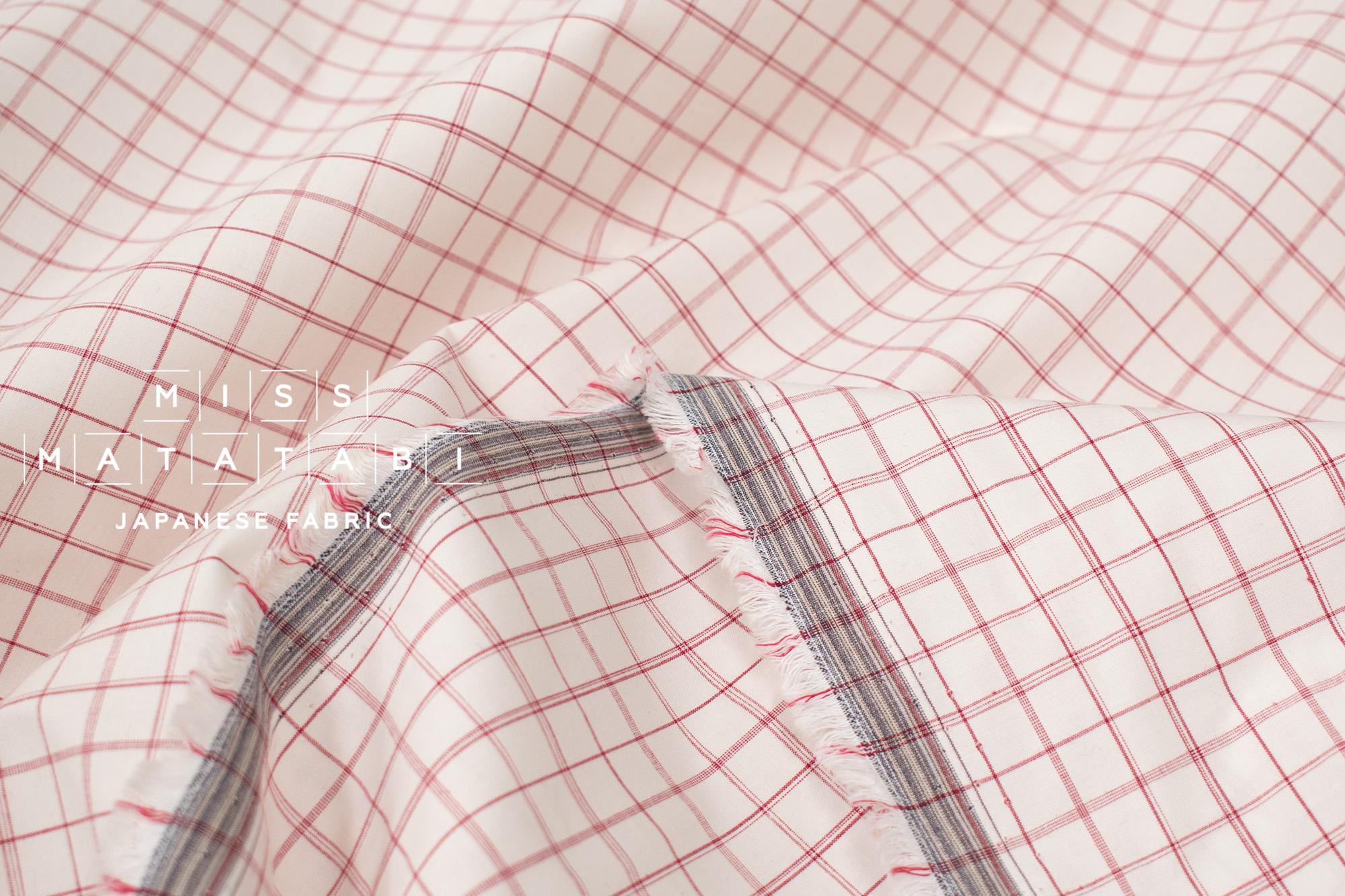 DEADSTOCK Japanese Fabric Yarn-dyed Linen Blend Shirting - red, cream - 50cm