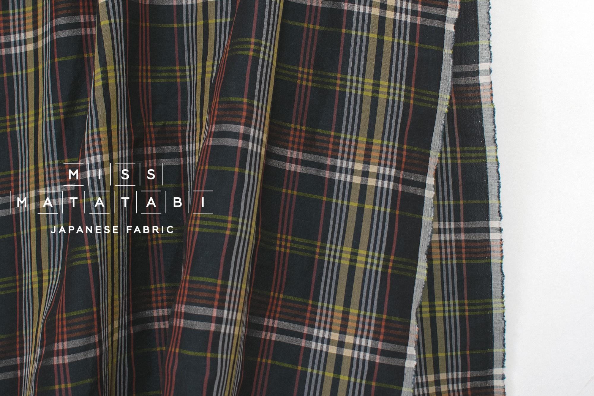 DEADSTOCK Japanese Fabric Linen Modal Cotton Plaid - dark green - 50cm