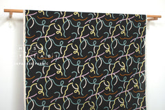 Japanese Fabric Yay Yay - black with pink, green, lemon, cream - 50cm
