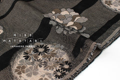 Japanese Fabric Yarn Dyed Woven Flowing River Jacquard - black, latte - 50cm