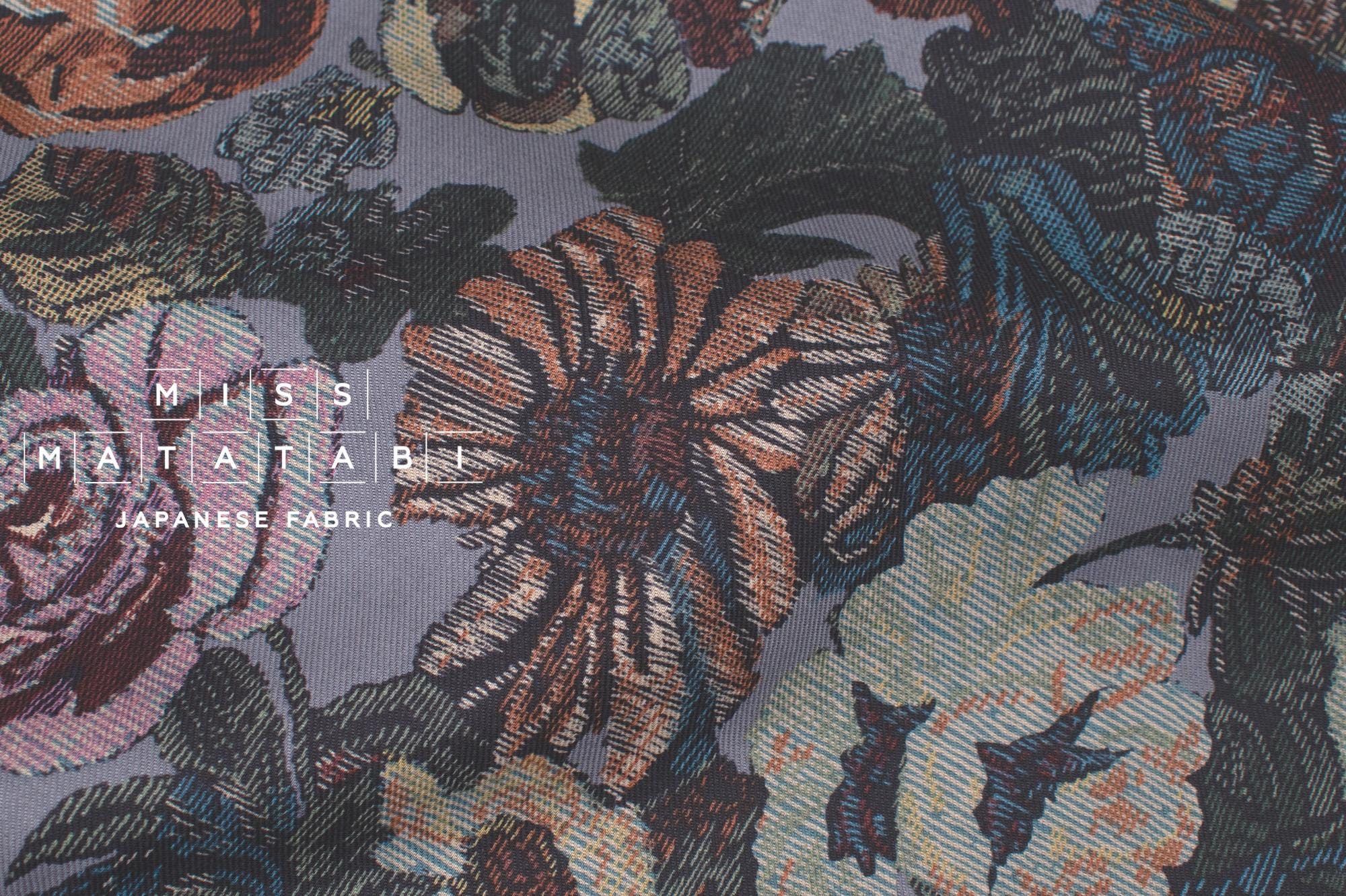 Japanese Fabric Vintage Floral Brushed Cotton - slate - 50cm
