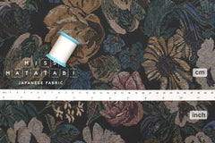 Japanese Fabric Vintage Floral Brushed Cotton - black - 50cm
