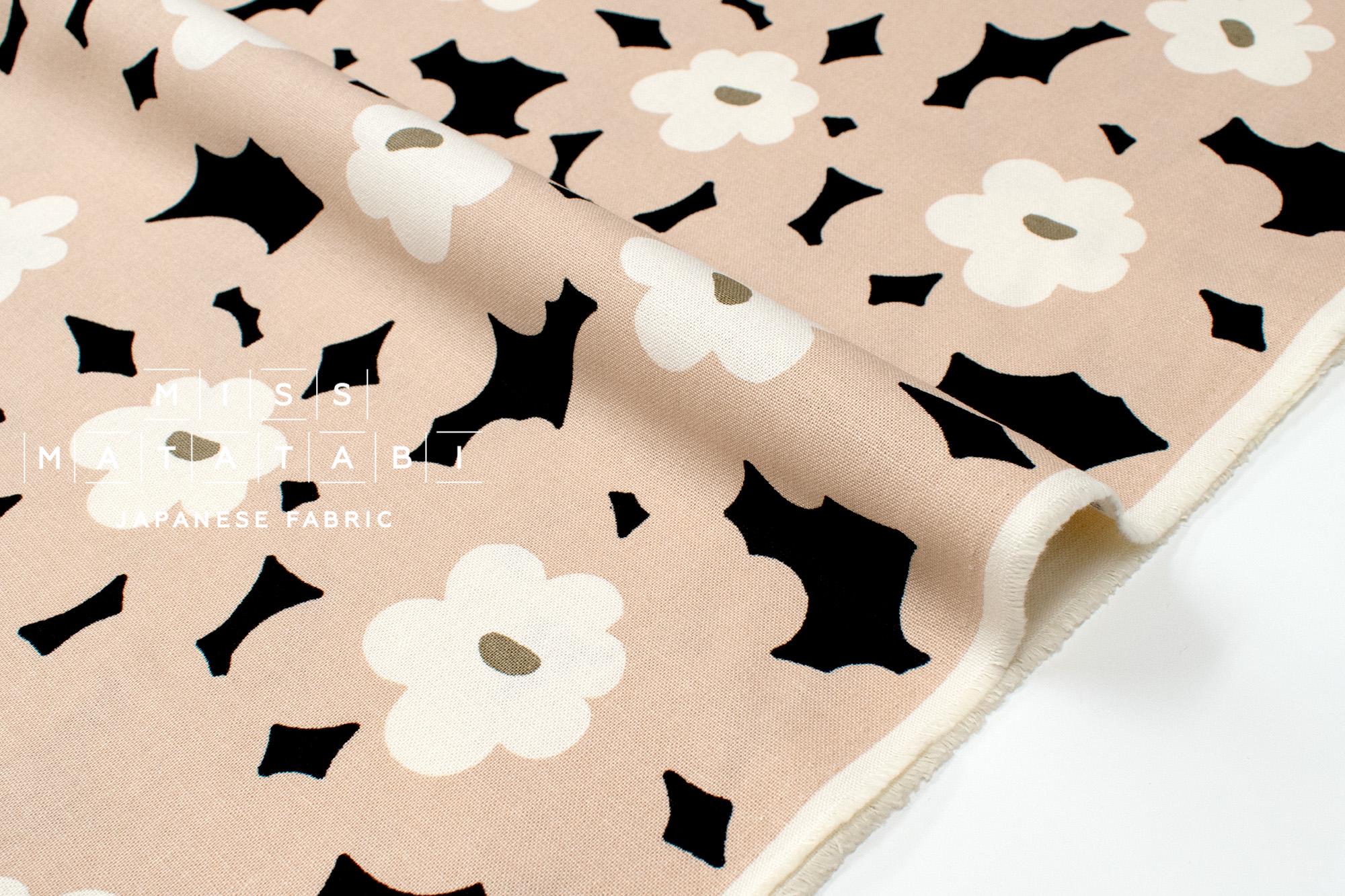 Japanese Fabric Akane Flowers - milk tea - 50cm