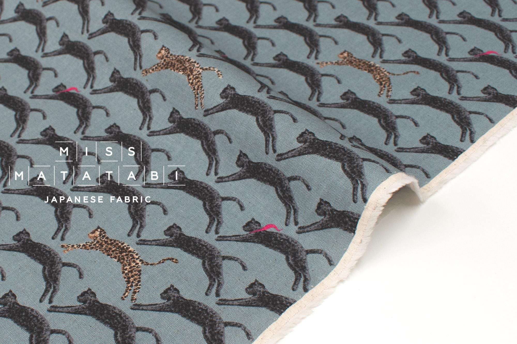 Japanese Fabric Neko Seigaiha Linen Blend - blue - 50cm