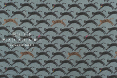 Japanese Fabric Neko Seigaiha Linen Blend - blue - 50cm