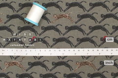 Japanese Fabric Neko Seigaiha Linen Blend - green grey - 50cm