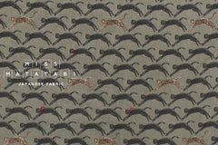 Japanese Fabric Neko Seigaiha Linen Blend - green grey - 50cm