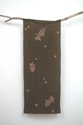 Shokunin Collection Hand-printed Chusen Japanese Tenugui Fabric - Karajishi 11 olive brown - panel