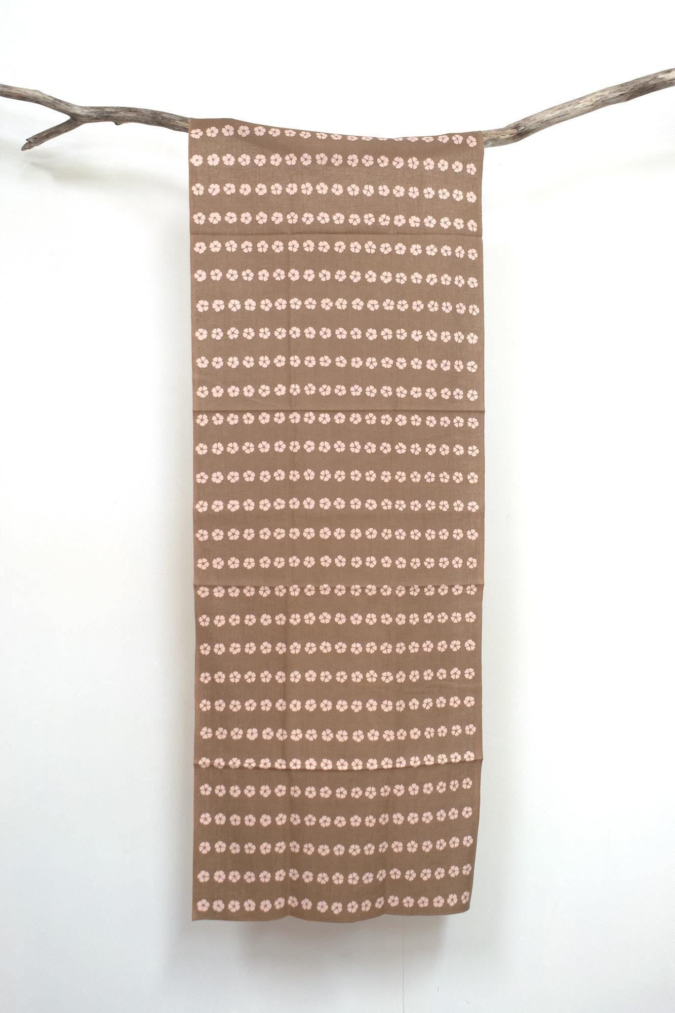 Shokunin Collection Hand-printed Chusen Japanese Tenugui Fabric - Dianthis 19 mocha, pink - panel