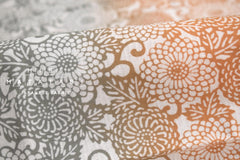 Shokunin Collection Hand-printed Chusen Japanese Tenugui Fabric - Chrysanthemum Arabesque 28 orange, grey - panel