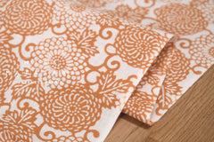 Shokunin Collection Hand-printed Chusen Japanese Tenugui Fabric - Chrysanthemum Arabesque 28 orange, grey - panel