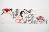 Shokunin Collection Hand-printed Chusen Japanese Tenugui Fabric - Okame & Hyottoko 43 orange, black - panel
