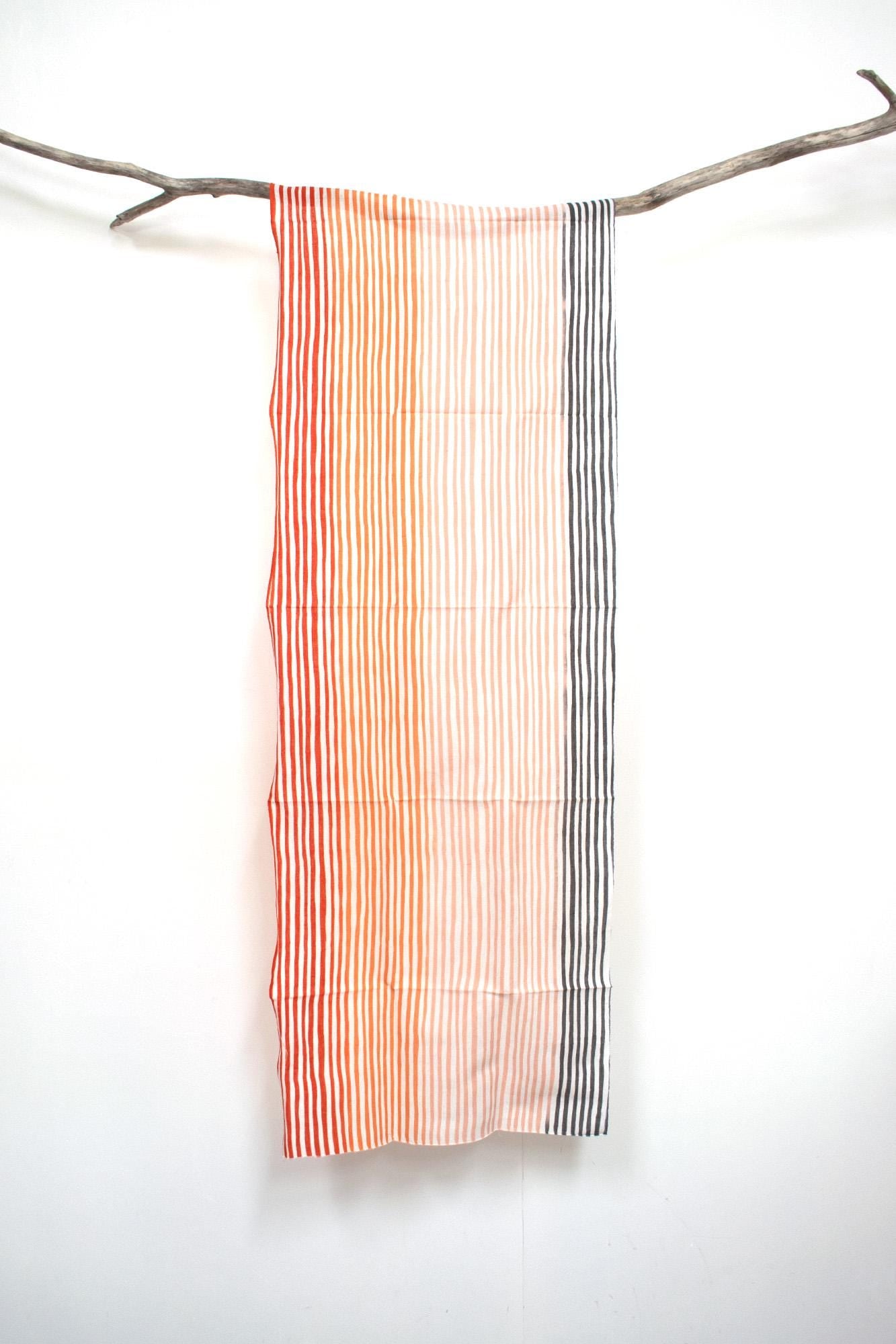Shokunin Collection Hand-printed Chusen Japanese Tenugui Kazetsumugi Fabric - Ukiyo Stripes 45 sunset - panel