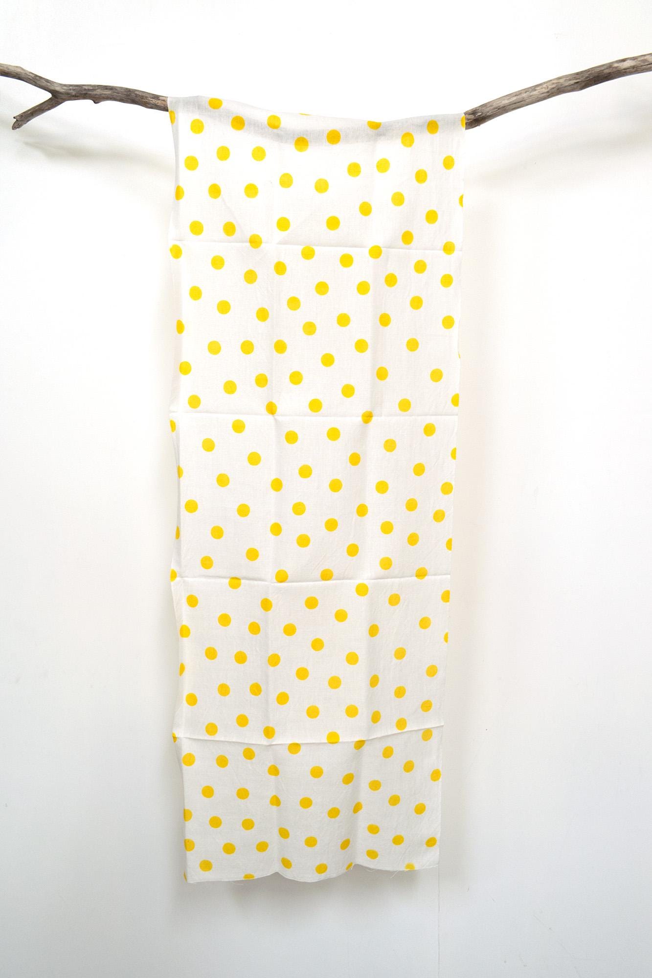 Shokunin Collection Hand-printed Chusen Japanese Tenugui Kazetsumugi Fabric - Polka Dots 47 yellow - panel