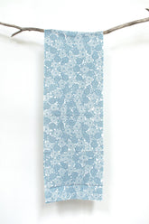 Shokunin Collection Hand-printed Chusen Japanese Tenugui Fabric - Chrysanthemum Arabesque 32 blue - panel
