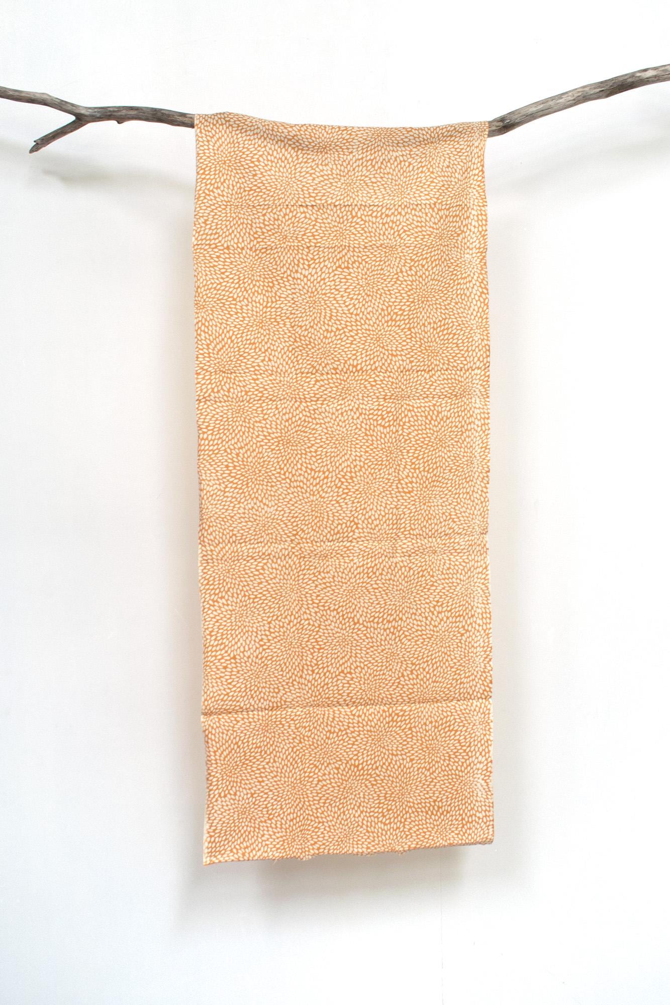 Shokunin Collection Hand-printed Chusen Japanese Tenugui Fabric - Mujina Chrysanthemum 35 mustard orange - panel