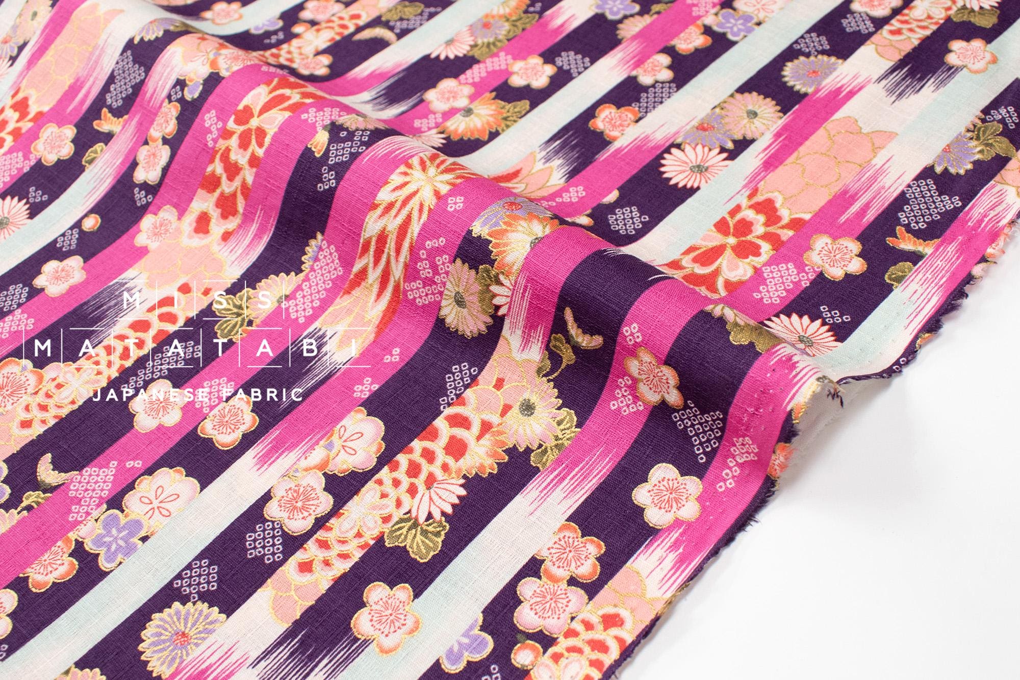 Japanese Fabric Wa Stripes - purple - 50cm