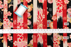 Japanese Fabric Wa Stripes - black, red - 50cm
