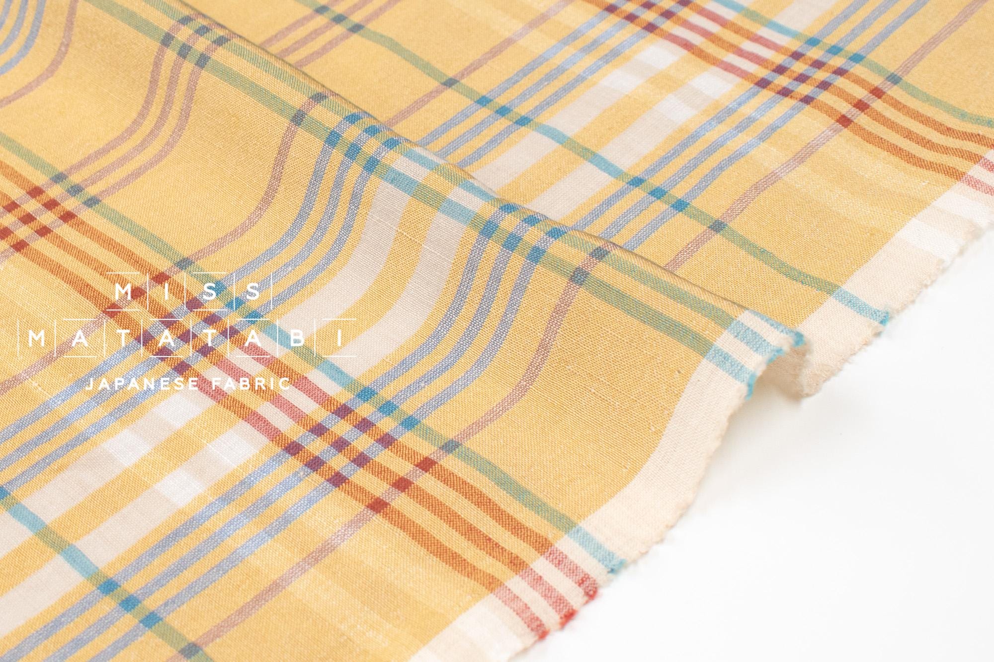 DEADSTOCK Japanese Fabric Linen Modal Cotton Plaid - mustard - 50cm
