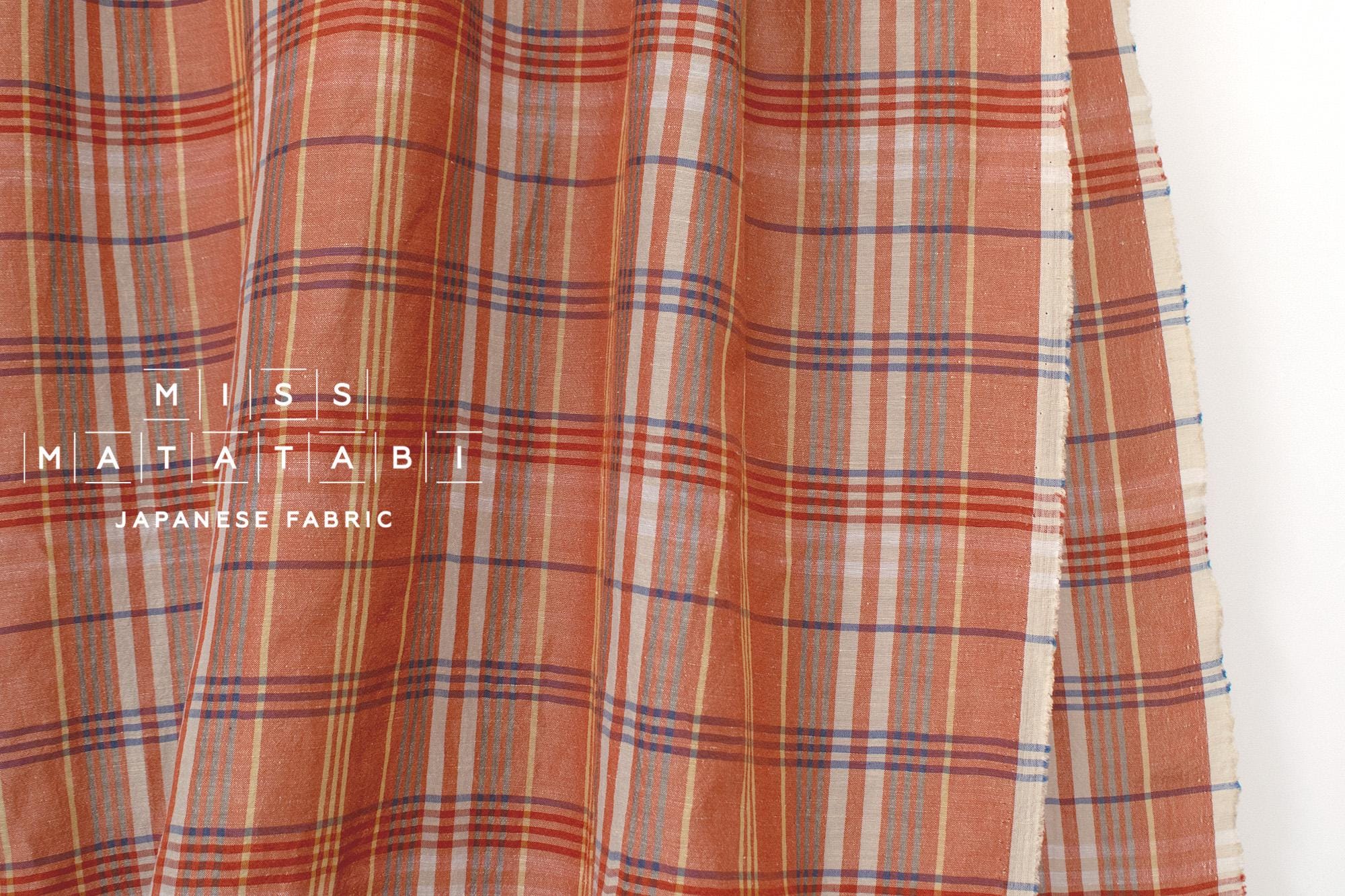 DEADSTOCK Japanese Fabric Linen Modal Cotton Plaid - vermilion - 50cm