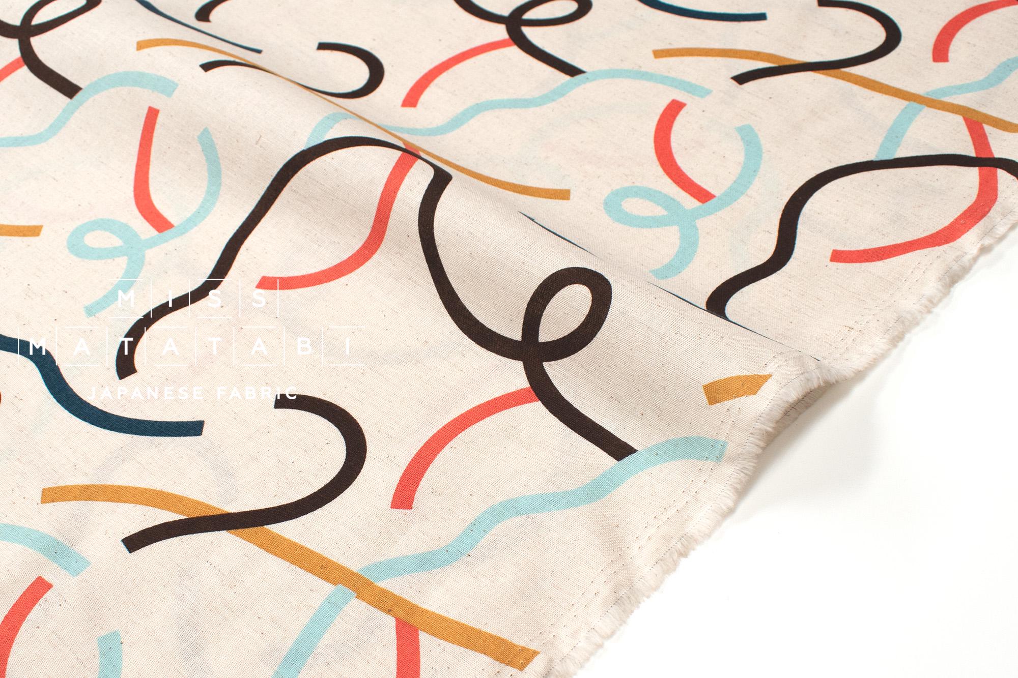 Japanese Fabric Yay Yay - aqua, orange, brown - 50cm