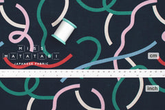 Japanese Fabric Yay Yay - navy blue with pink, blue, teal, cream - 50cm