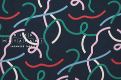 Japanese Fabric Yay Yay - navy blue with pink, blue, teal, cream - 50cm