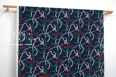 Japanese Fabric Yay Yay - navy blue with pink, blue, teal, cream - 50cm