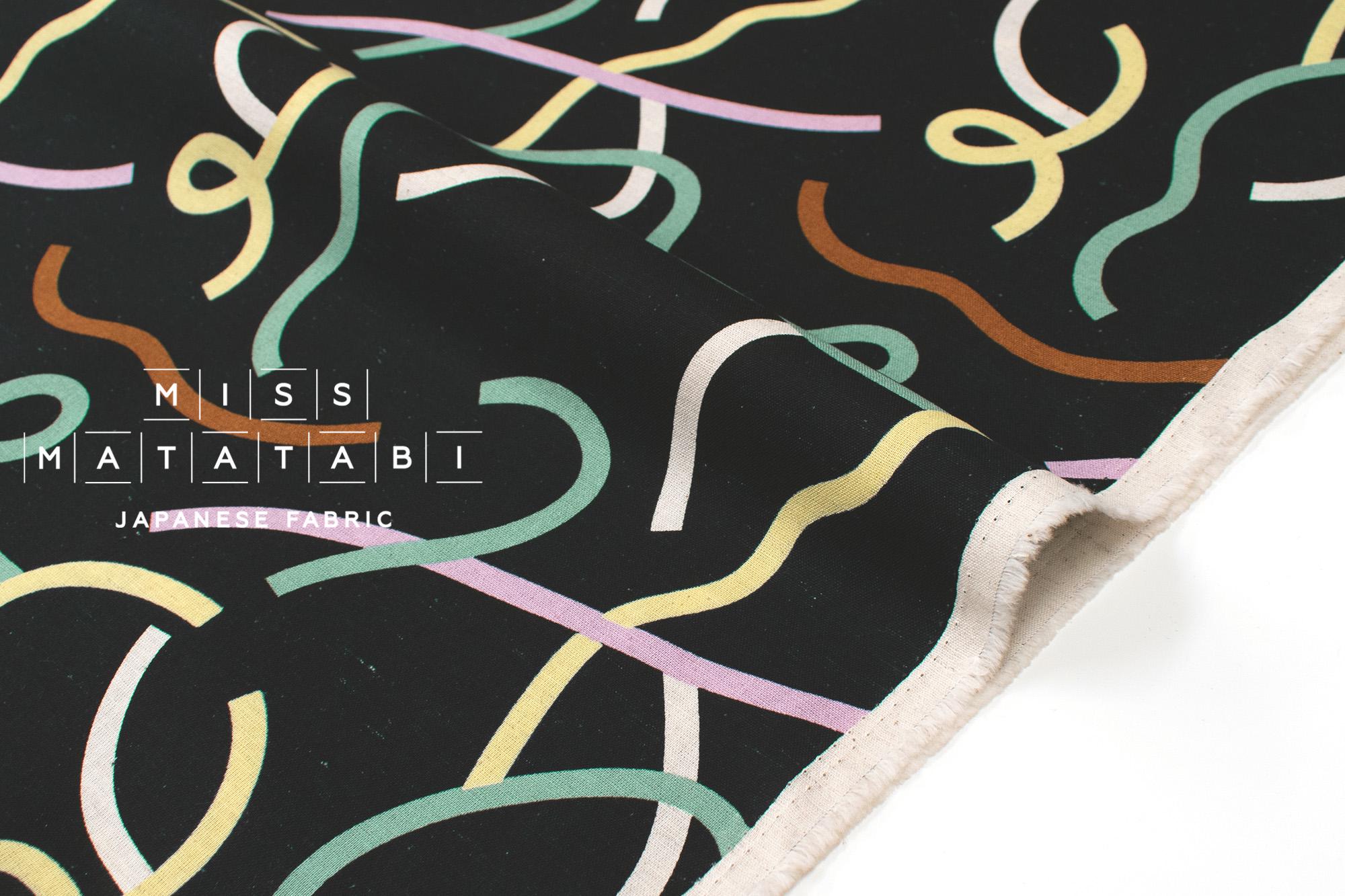 Japanese Fabric Yay Yay - black with pink, green, lemon, cream - 50cm