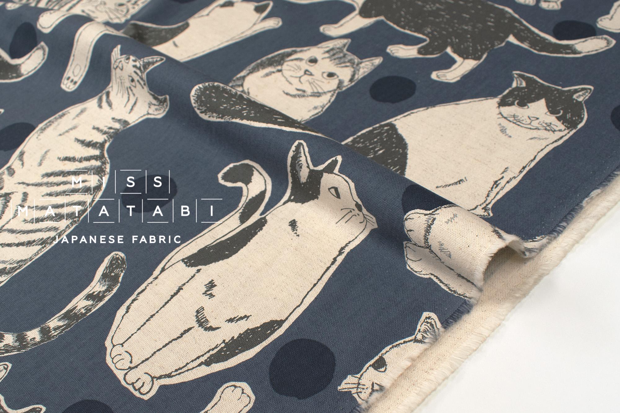 Japanese Fabric Sweet Kitty - blue - 50cm