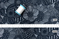Japanese Fabric Yarn Dyed Woven Jacquard Wild Floral - navy, grey - 50cm