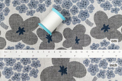 Japanese Fabric Yarn Dyed Woven Jacquard Yomogi and Hydrangea - navy blue, grey - 50cm