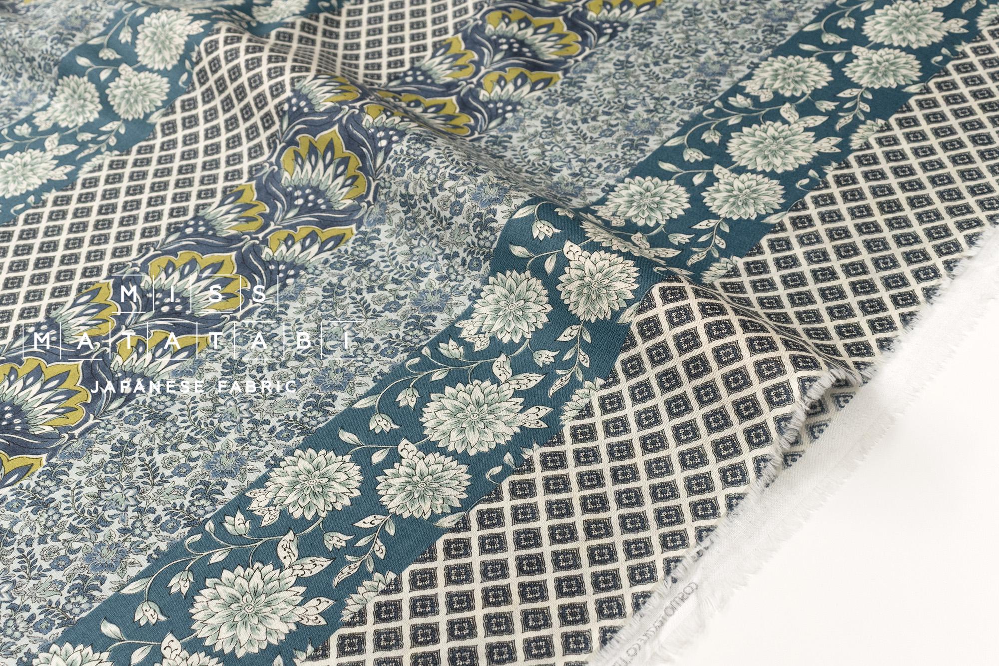 Japanese Fabric Coollage Floral - blue - 50cm