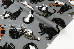 Japanese Fabric Best Cats - grey - 50cm