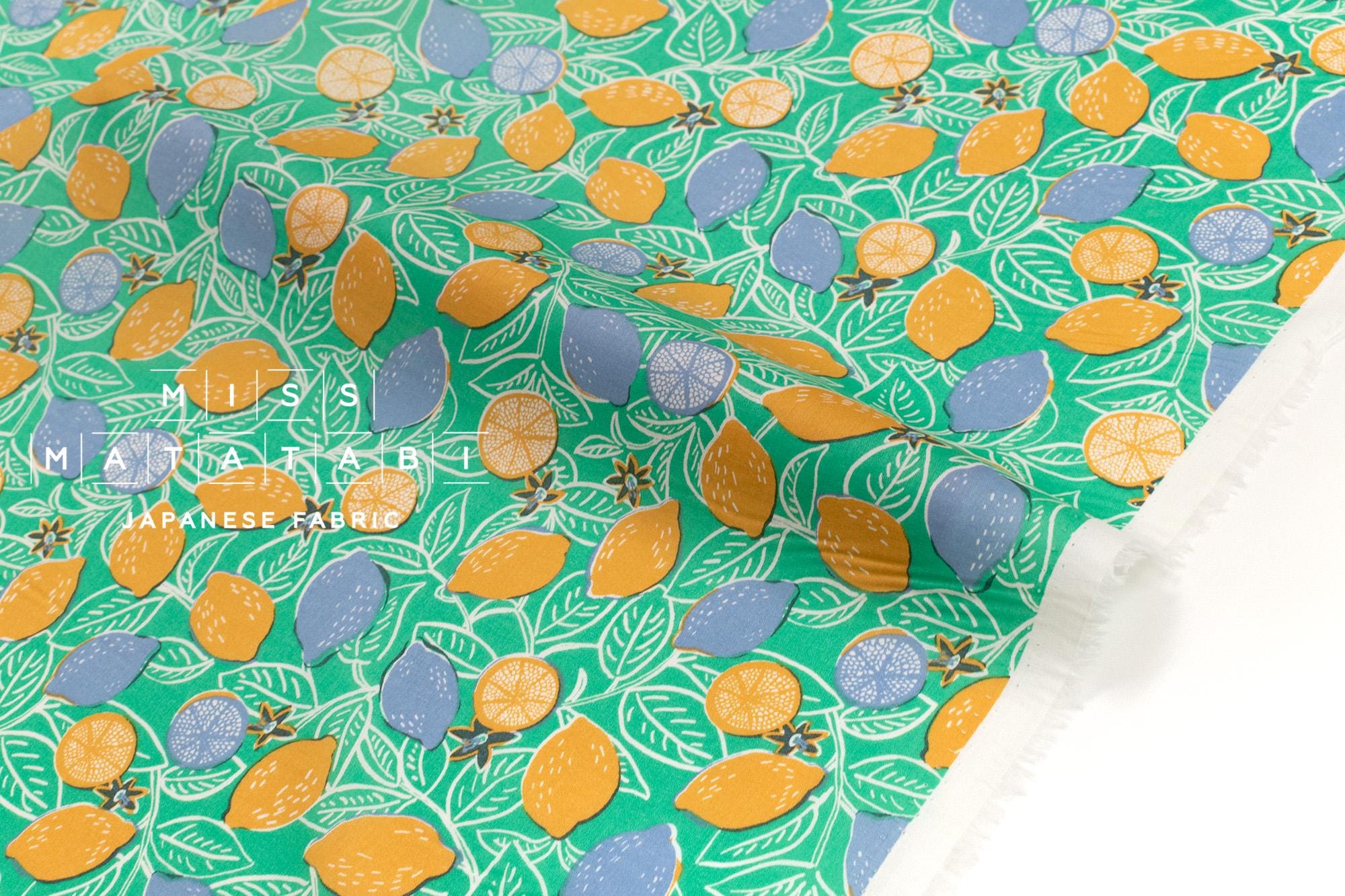 DEADSTOCK Japanese Fabric Lemons - bright green - 50cm