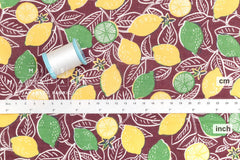 DEADSTOCK Japanese Fabric Lemons - rusty maroon - 50cm