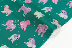 Japanese Fabric Fluffy Pups - green, purple - 50cm