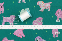 Japanese Fabric Fluffy Pups - green, purple - 50cm