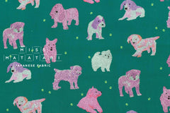 Japanese Fabric Fluffy Pups - green, purple - 50cm