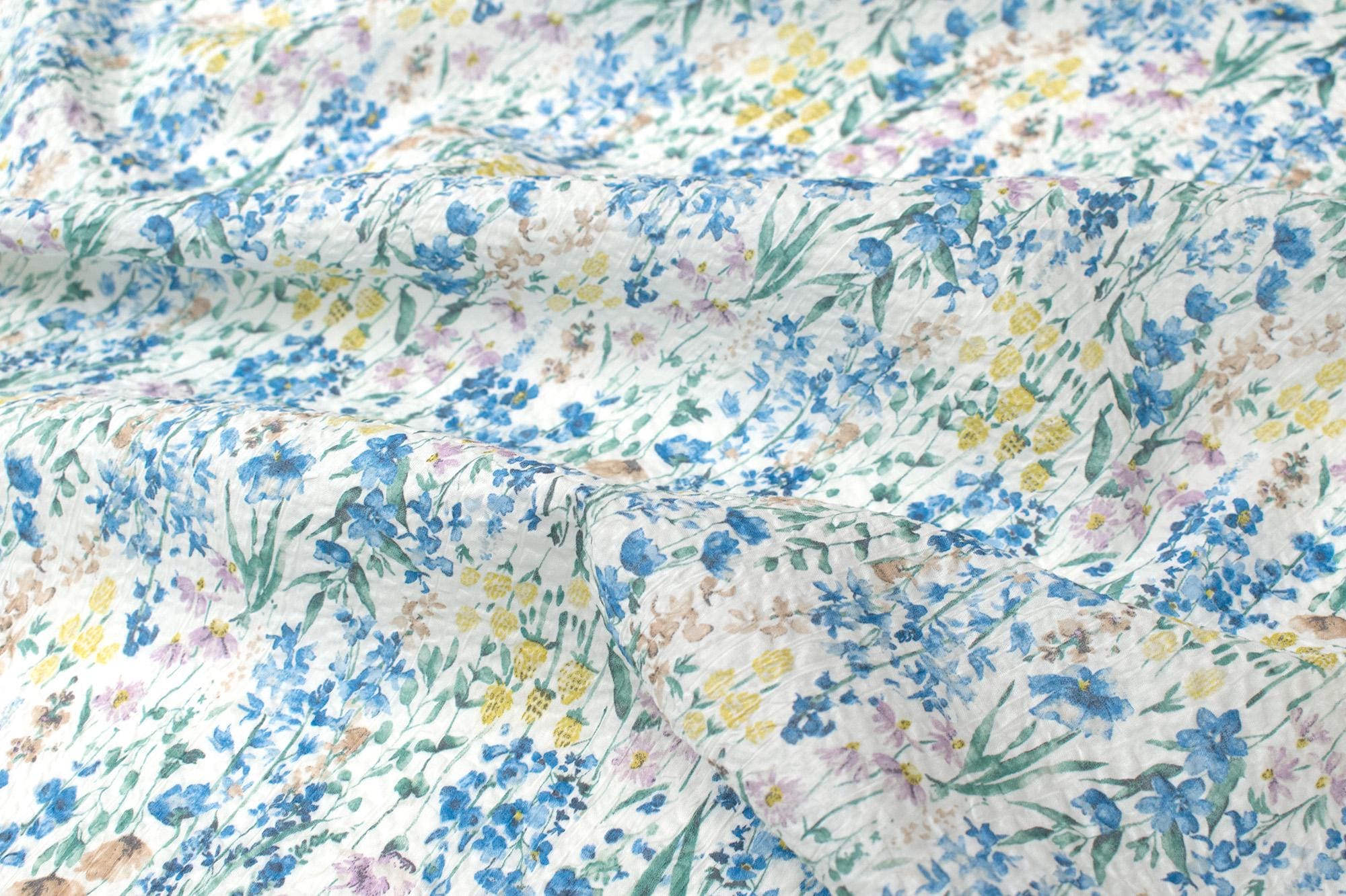 Japanese Fabric Cotton Ripple Tilly Floral - blue - 50cm