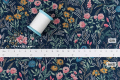 Japanese Fabric Wildflower Linen Blend - B blue - 50cm