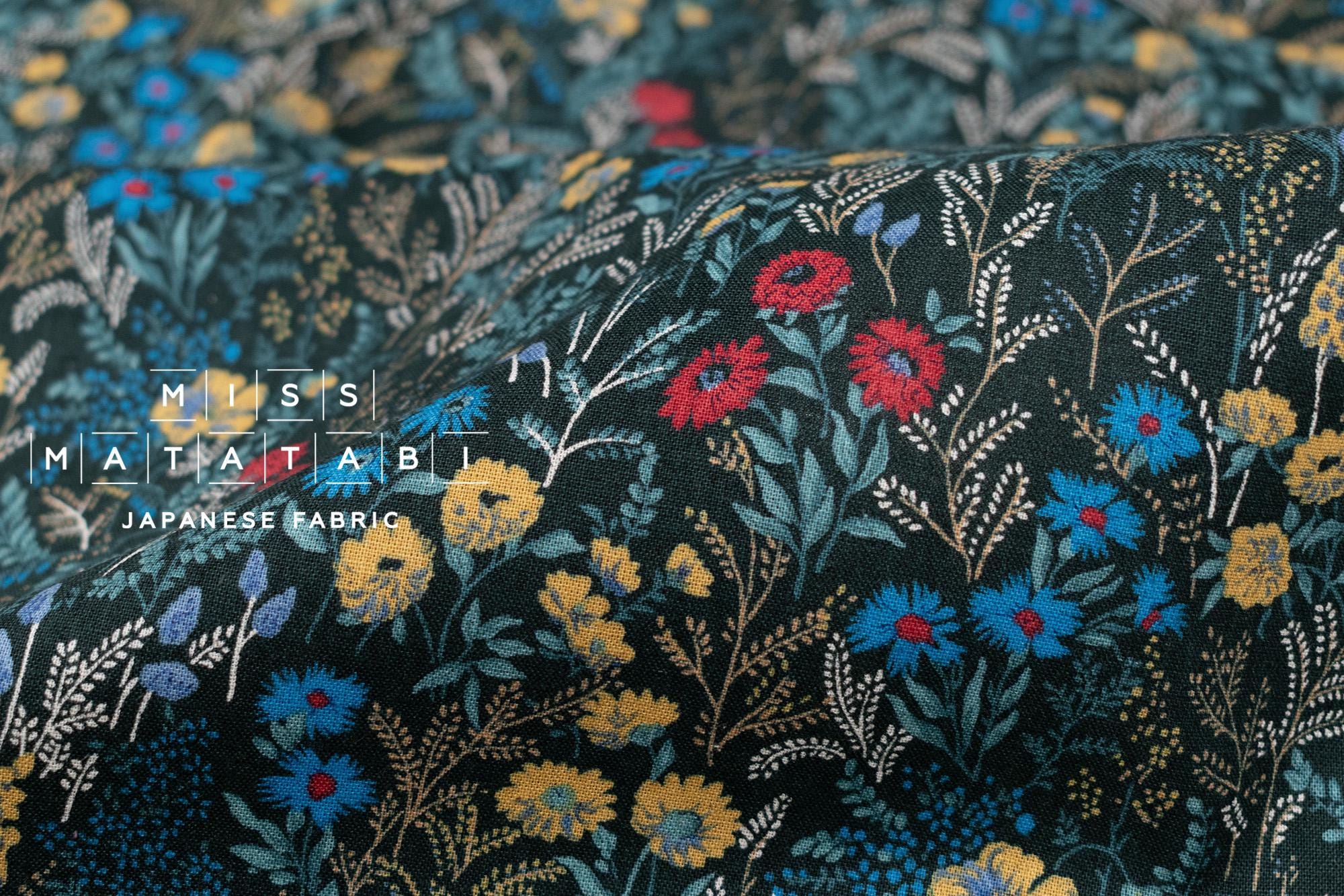 Japanese Fabric Wildflower Linen Blend - D green - 50cm