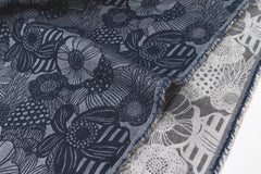 Japanese Fabric Yarn Dyed Woven Jacquard Wild Floral - navy, grey - 50cm
