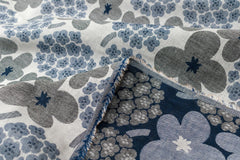 Japanese Fabric Yarn Dyed Woven Jacquard Yomogi and Hydrangea - navy blue, grey - 50cm