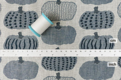 Japanese Fabric Yarn Dyed Woven Jacquard Pumpkins - navy blue, grey - 50cm