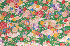 Japanese Fabric Wagara Dobby I - green, metallic gold - 50cm