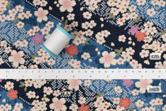 Japanese Fabric Wagara Dobby II - blue, metallic gold - 50cm